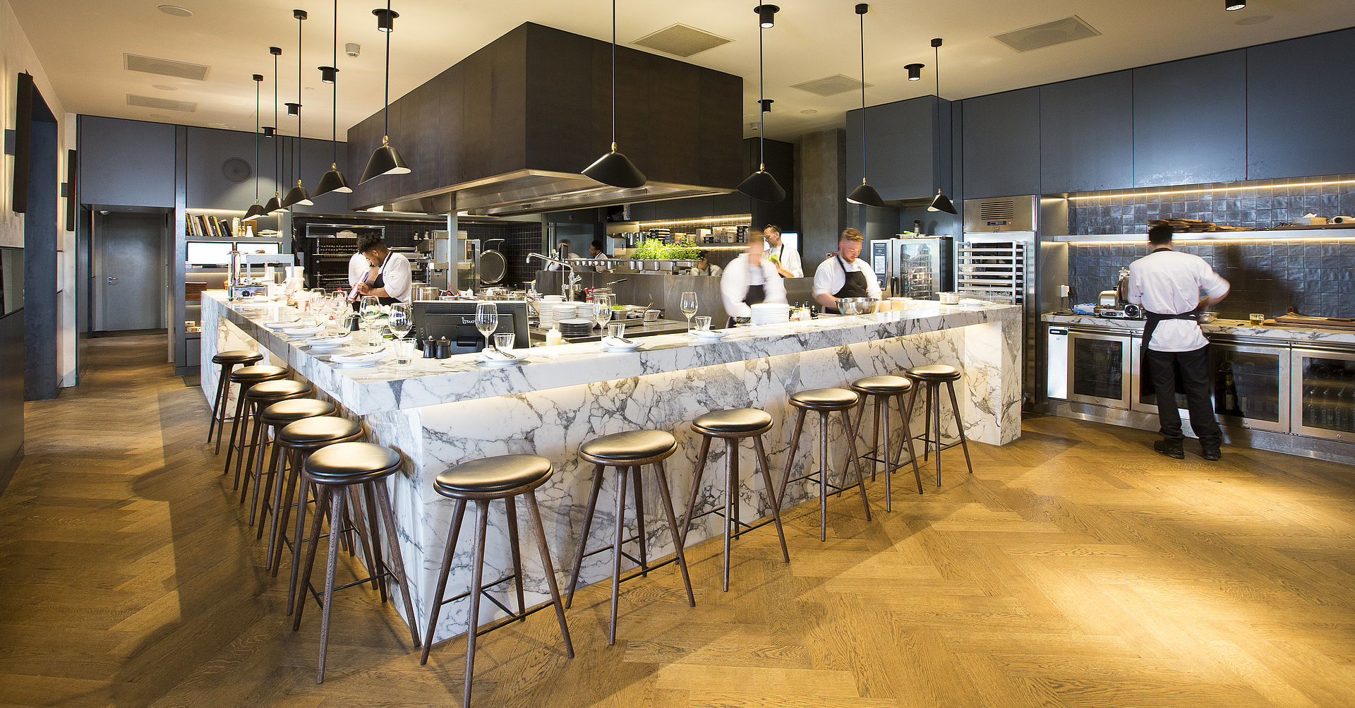 Professional hotel restaurant kitchen in operation